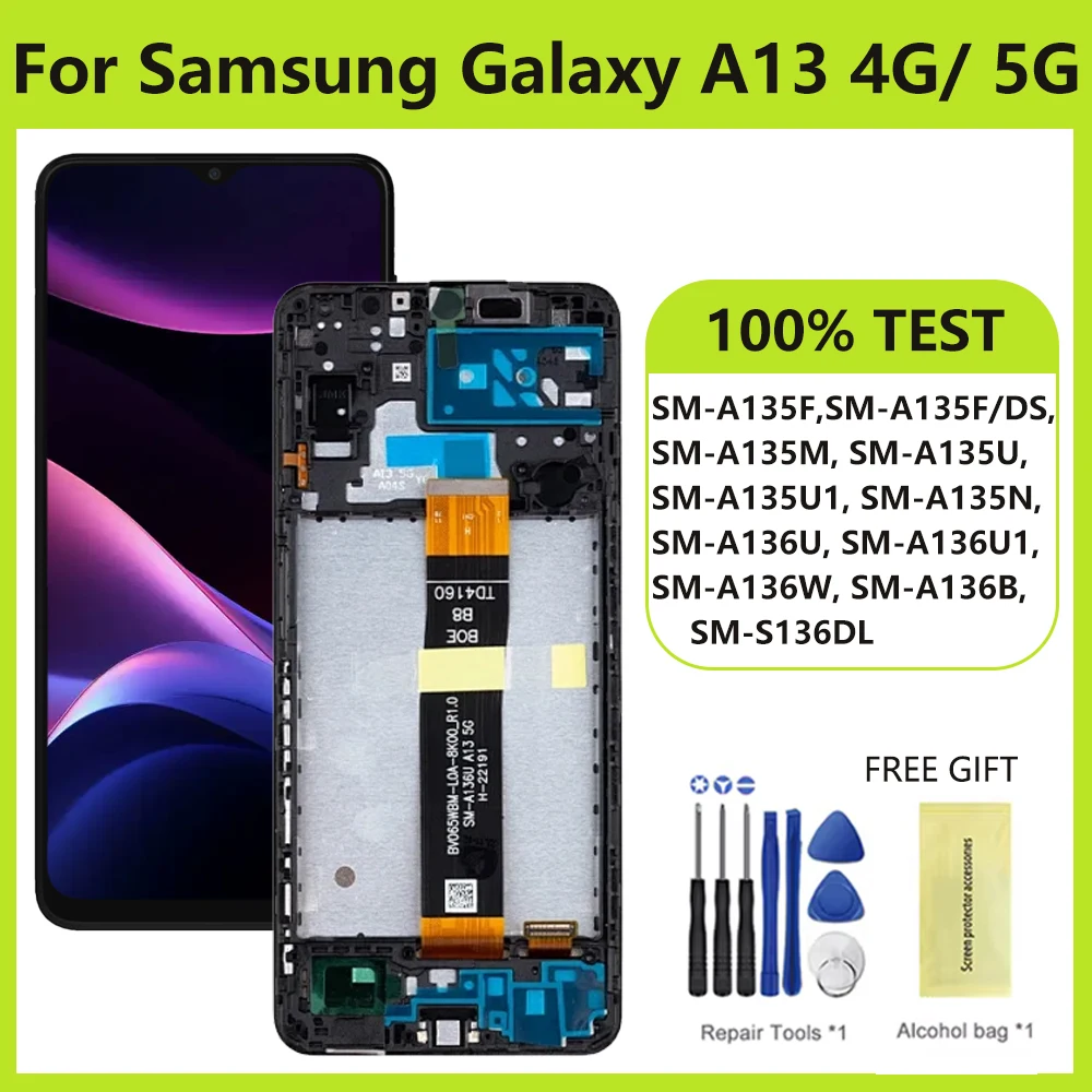 LCD Display For Samsung Galaxy A13 4G A137 A13 5G Touch Screen Digitizer Assembly A135F A136U A137F LCD Screen With Frame Parts