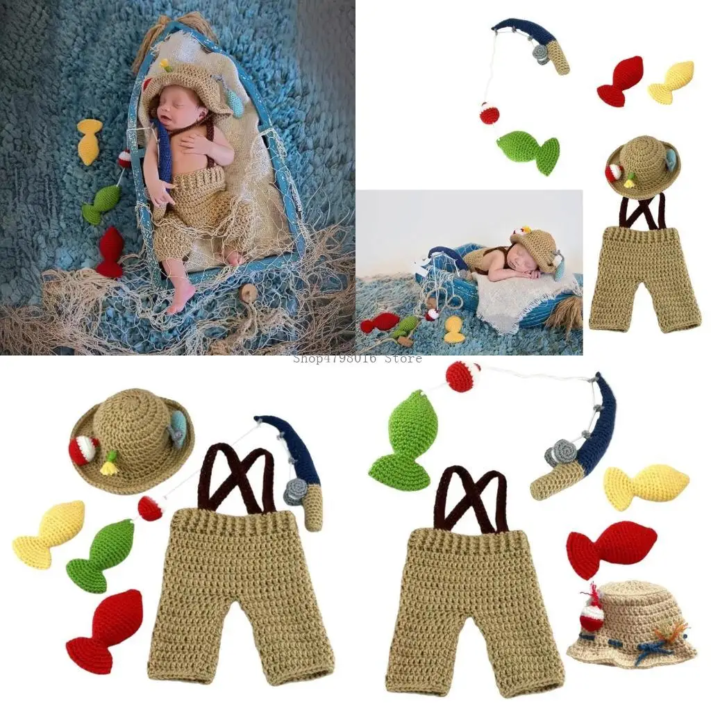 

Мягкая и дышащая новорожденная детская рыбалка на костюм изделия изделия набор брюк с шляпой для профессиональных младенцев