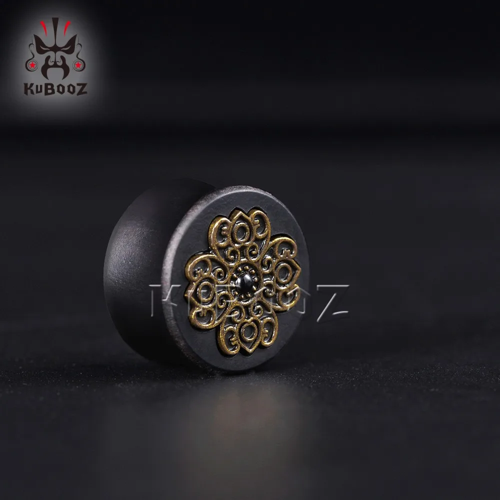 KUBOOZ Vintage Wood Flower Ear Tunnels Plugs Expanders Piercing Gauges Body Jewelry Earring Stretcher 2PCS 8mm-25mm