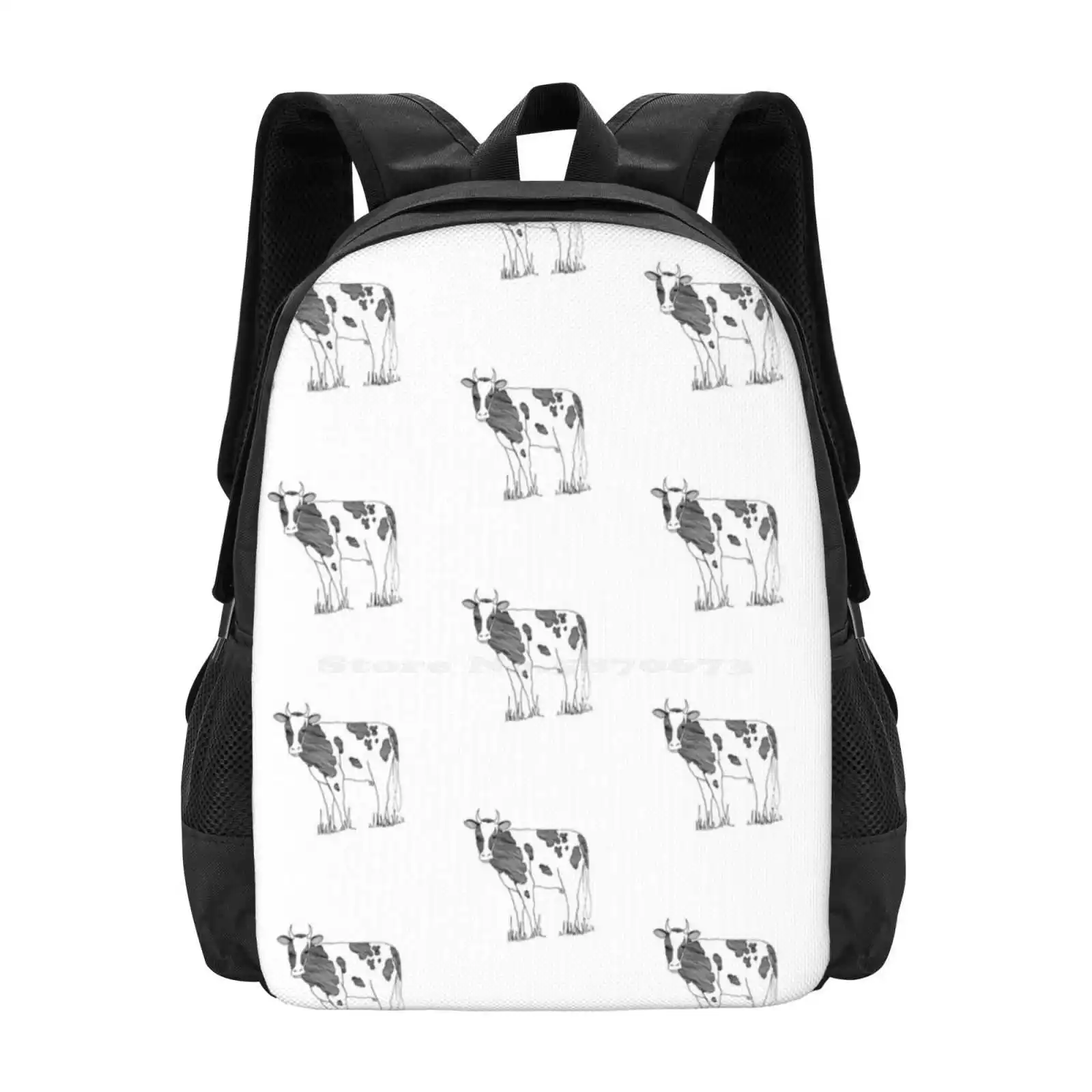 Happy Cow Hot Sale Schoolbag Backpack Fashion Bags Cow Farm Animal Bull Utter Spots Black And White