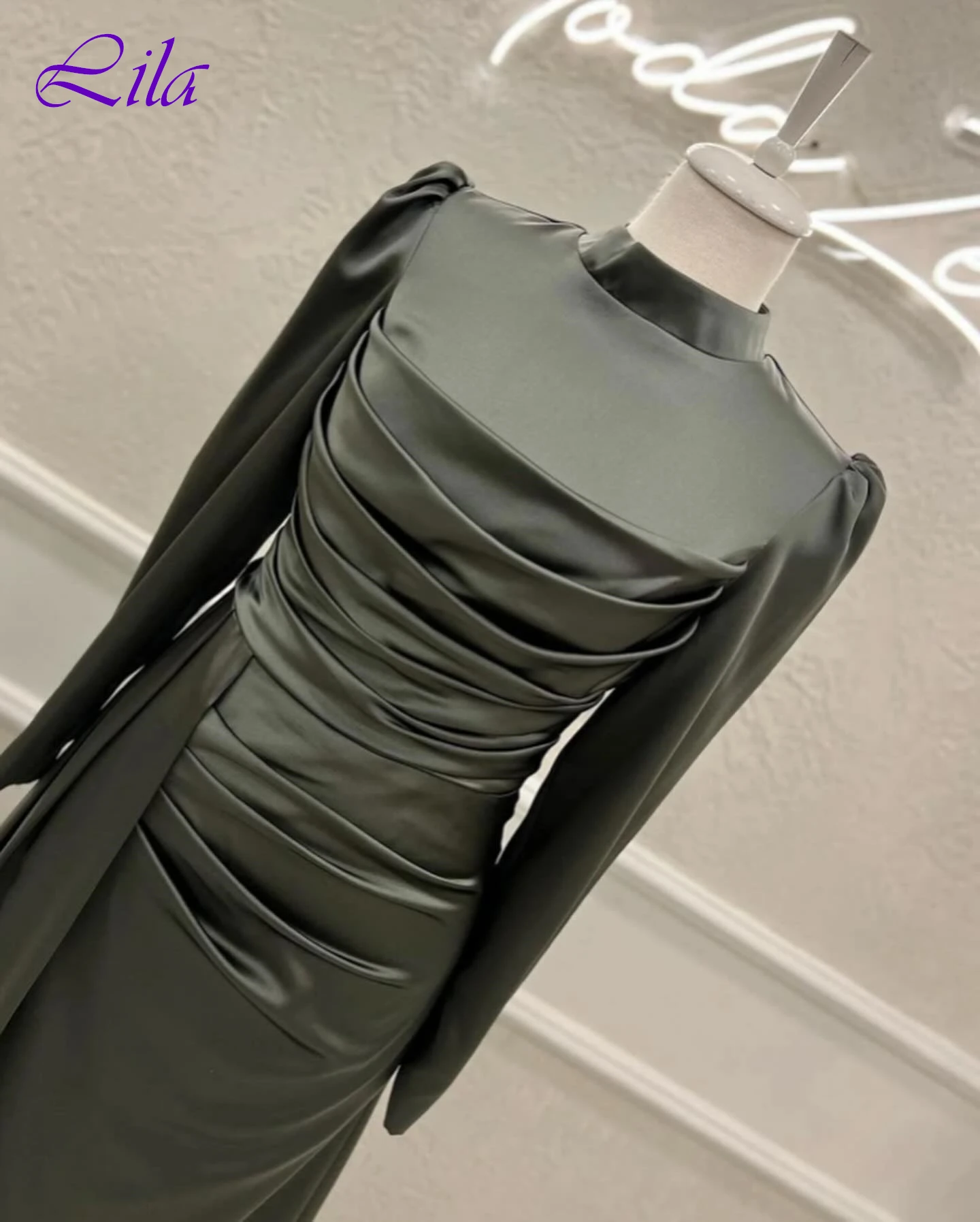 تخصيص مستقيم الياقة العالية طويلة الأكمام فستان سهرة رسمي أنيق جودة عالية فساتين المشاهير موضة فستان الحفلات