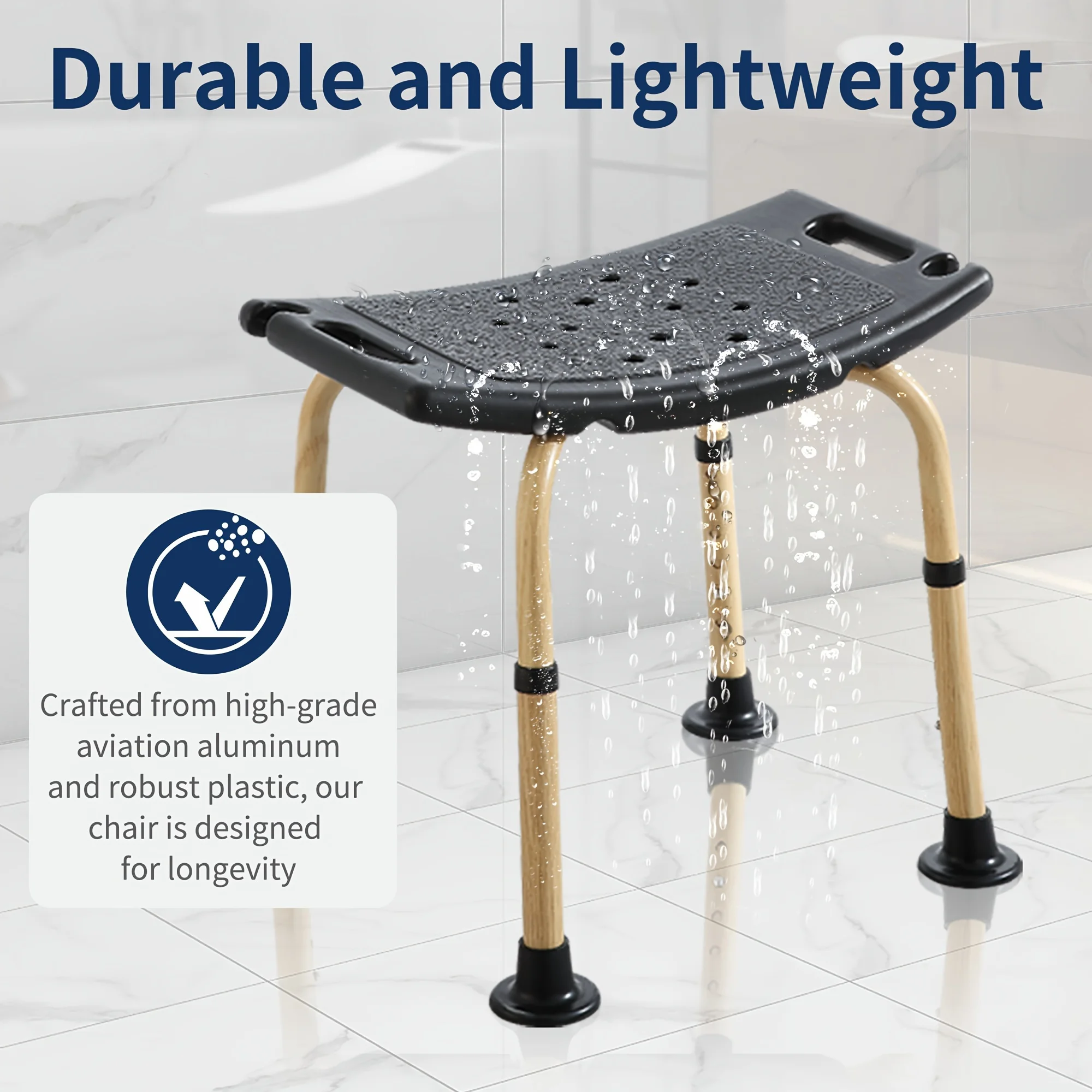 

Shower Chair with 6 Levels of Height Adjustment, with Non-Slip Rubber Feet Pad , for Elderly Adults & Pregnants