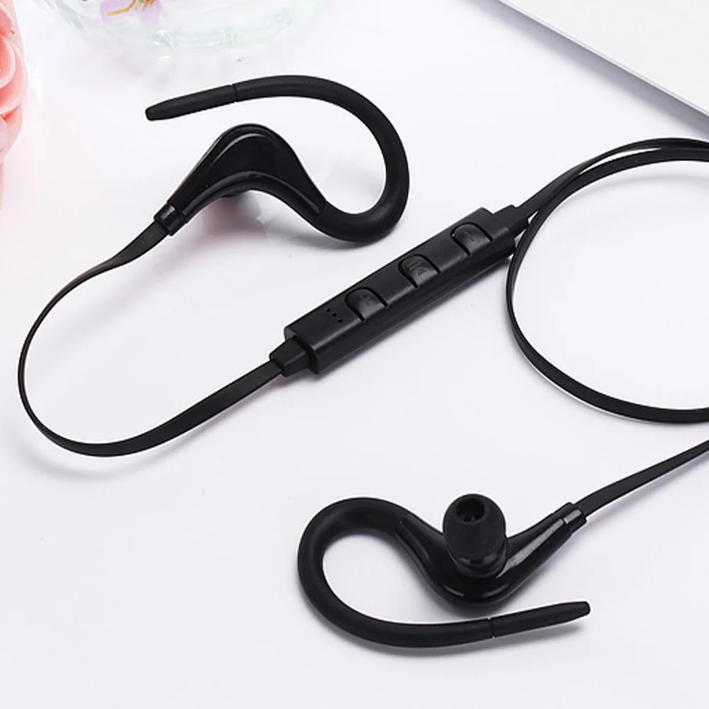Fone de ouvido sem fio preto com gancho de orelha, com controle de fio de microfone, fone de ouvido estéreo magnético à prova de suor para corrida, esportes, fitness