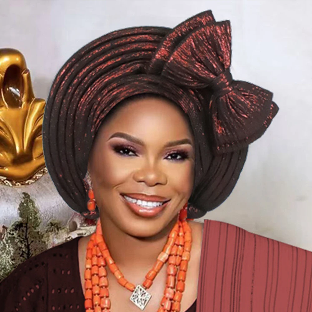 Bow Auto Gele Headtie African Women's Head Wraps Nigeria Wedding Geles Party Headgear Lady Turban Cap Already Made Bonnet Hijab