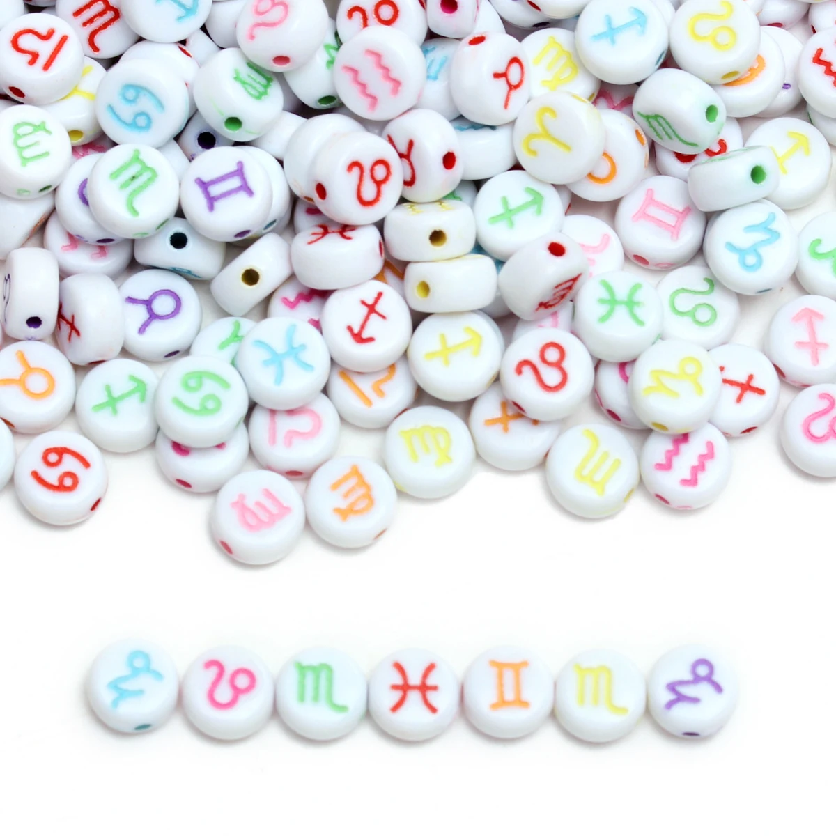 40Pcs/lot 7mm Acrylic Constellations Round Birth Beads Multiple Color Flat Random Beads Spacer Beading Material