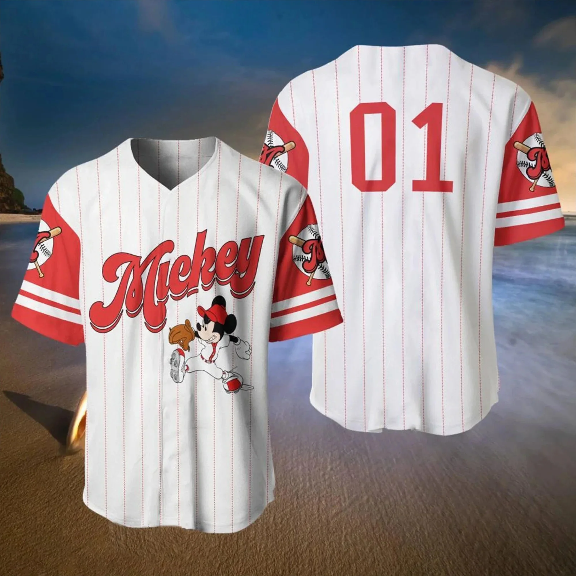 New Mickey Baseball Jersey Pattern TShirt Adults Kids Disney Minnie Mickey Mouse Short Sleeve Fashion Loose Breathable T-shirt