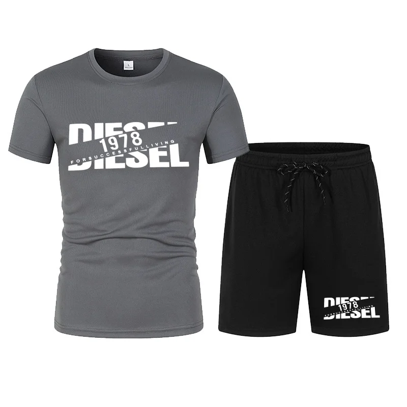 

2026 Summer Men's Sport Outfit, casual style, short-sleeved mesh printed T-shirt