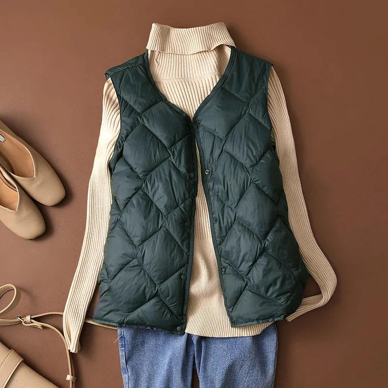 2023 New Autumn Winter Women Thin Light Down Liner Jacket Korean Slim Short Female Warm White Duck Down Sleeveless Coat