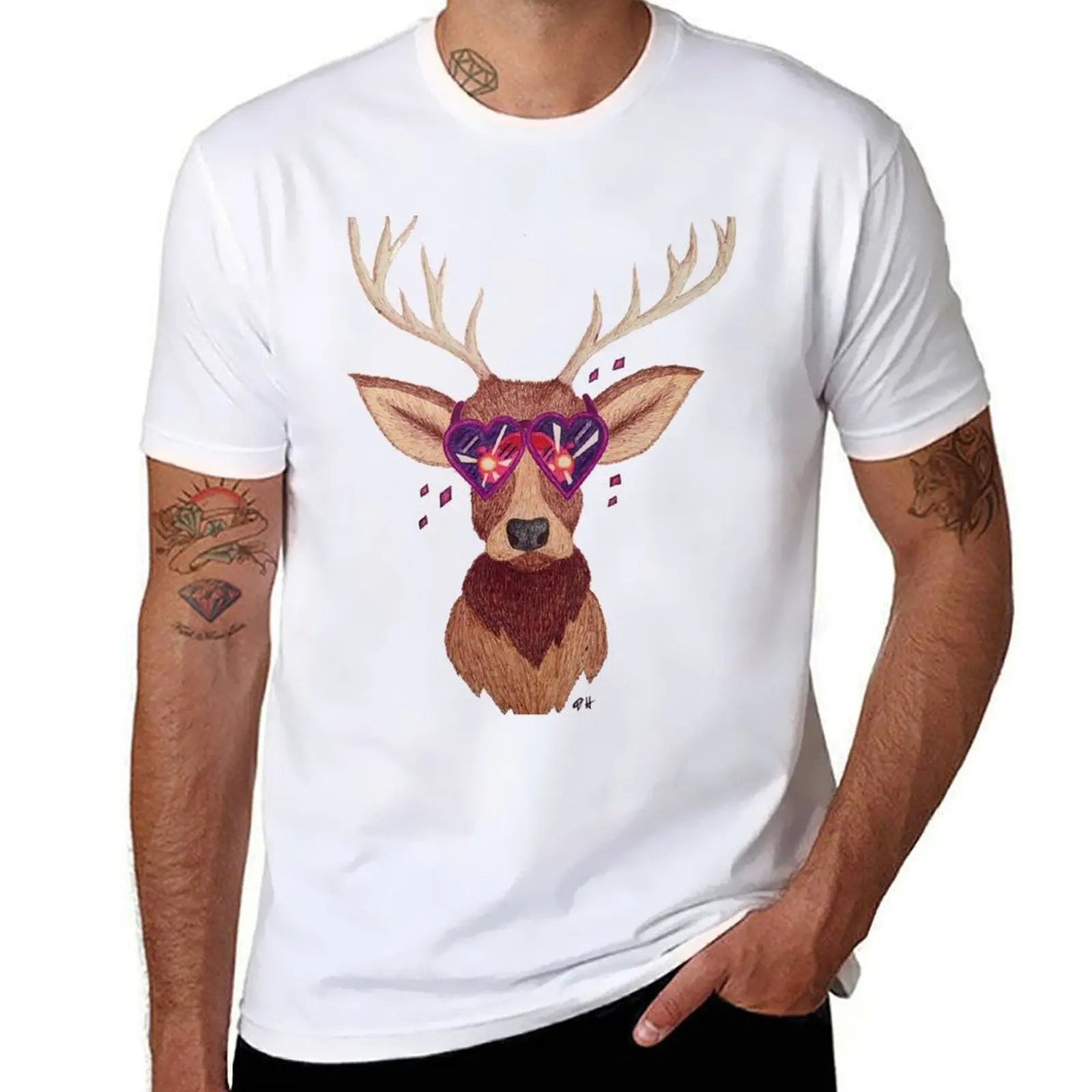 

man t Deer anime in funny t Headlights the shirts T-Shirt cotton shirts for