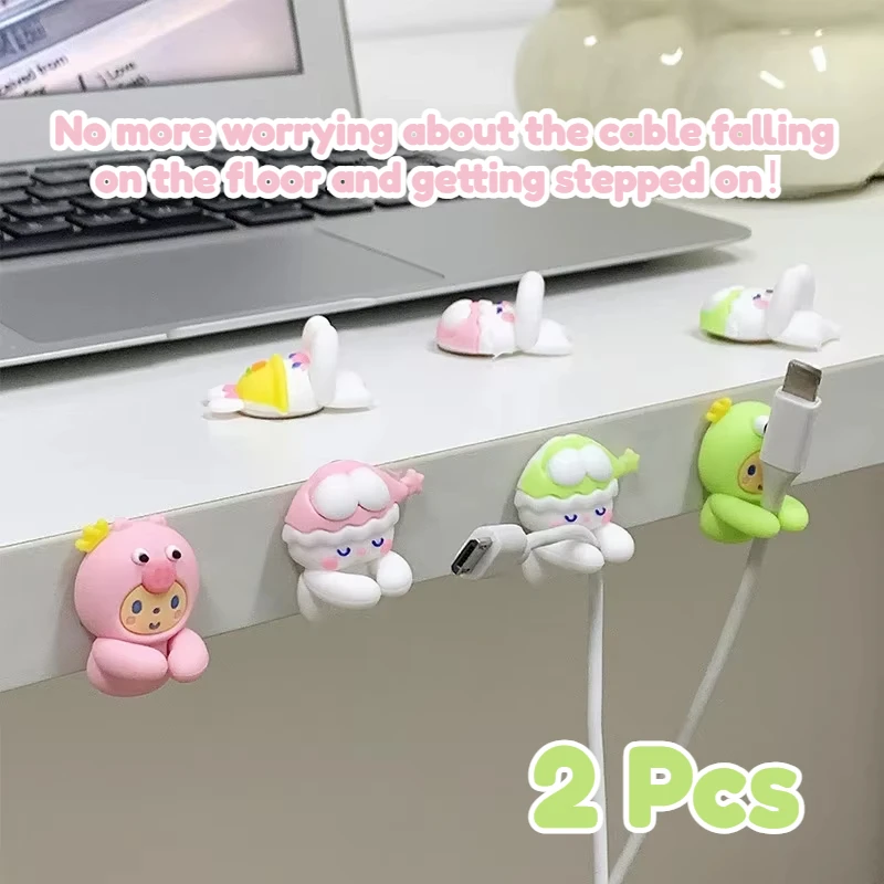 2Pcs Cute Cartoon Silicone Animal Desk Edge Cable Organizer Girls Office Desk Deco Gadget Data Cable Charging Wire Fixing Clip