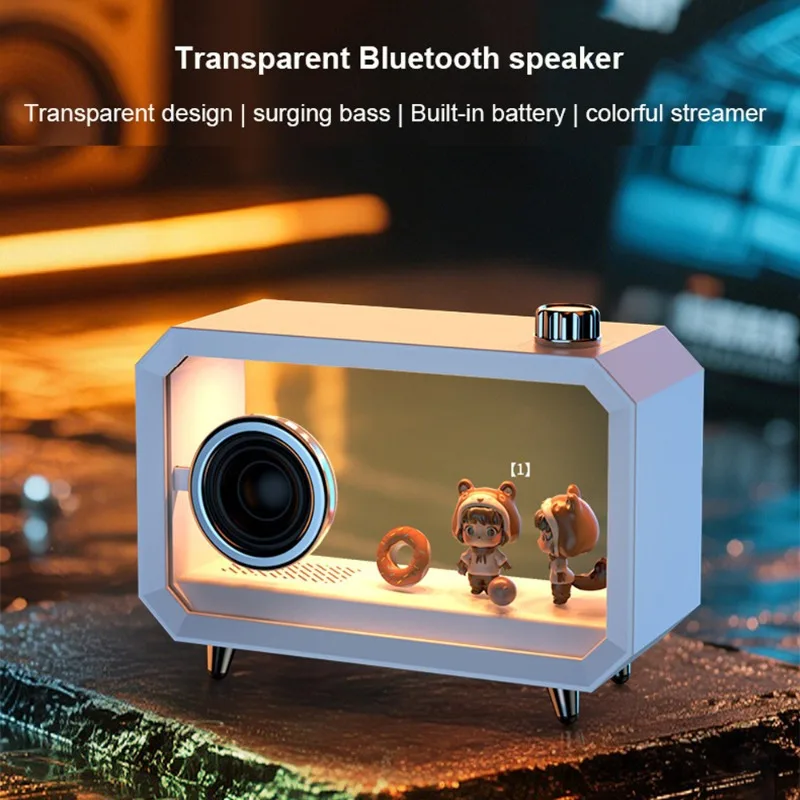 New DIY Transparent RGB Colorful Lighting Computer Subwoofer Bluetooth Speaker Desktop Audio with High Volume Display AUX Play