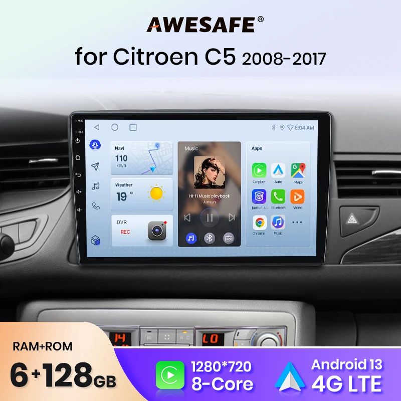 AWESAFE PX9 Car Radio Autoradio for Citroen C5 2008 - 2017  Wireless Carplay Screen Android Auto Stereo GPS Navi FM RDS BT SWC