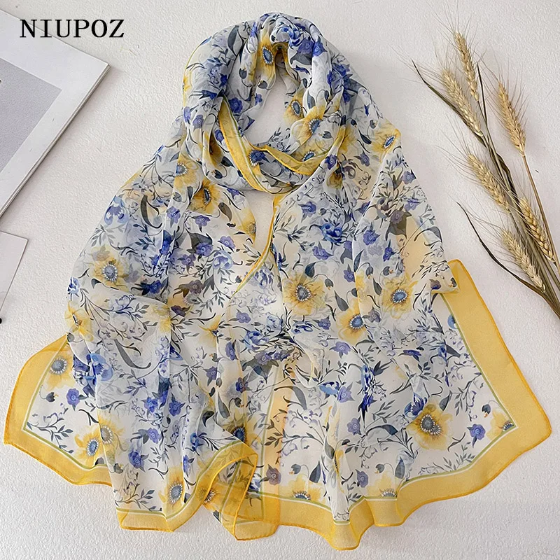 Sunflower Beautiful Women Foulard Elegant Chiffon Georgette Bandana Scarf  Summer Beach Silk Feeling  Sun Protection Thin