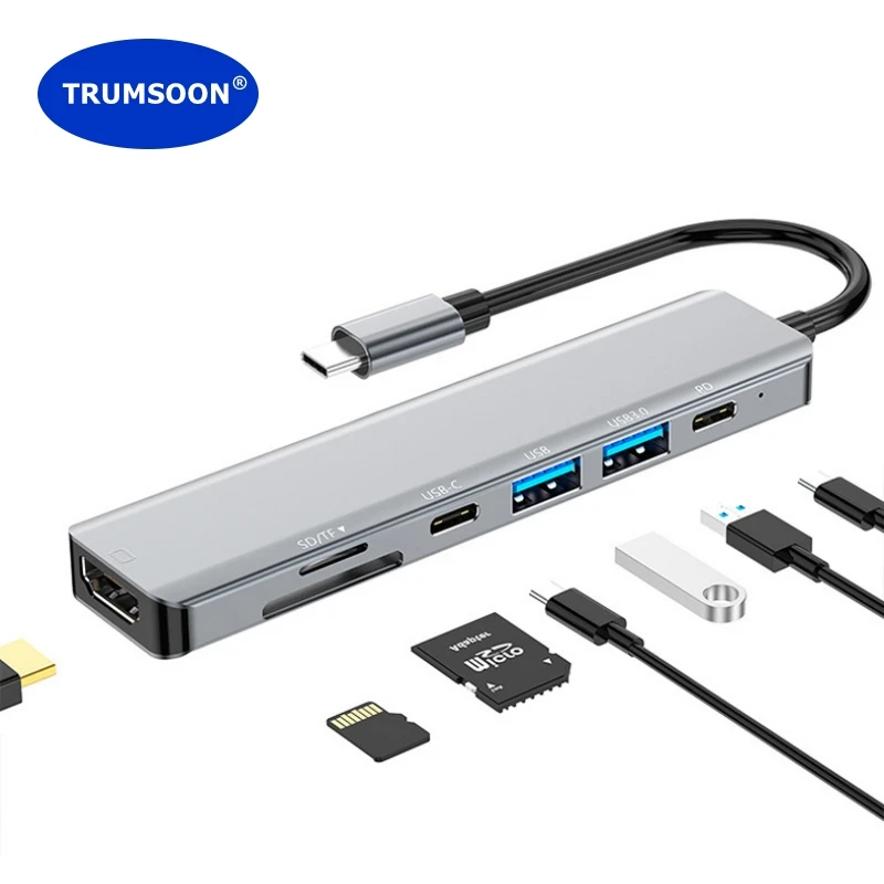 Trumsoon USB C Hub a 4K HDMI compatibile USB 3.0 tipo C PD SD TF lettore di schede Docking per MacBook iPad Samsung S10 Dex TV Laptop