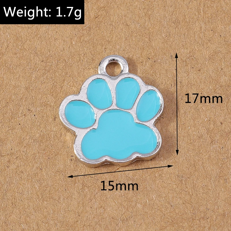 10 pçs bonito esmalte filhote de cachorro cão pata pegada encantos pingentes para fazer jóias brincos colar diy pulseira acessórios