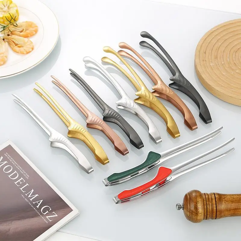 Silver Stainless Steel BBQ Tongs Non Slip Easy Clean Reusable Cooking Utensils for Serving Food Camping BBQ Buffet Oven Tools