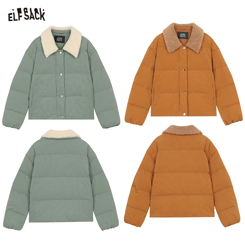 ELFSACK 2024 Winter New Arrivals Mao collar splicing casual versatile short down jacket for women