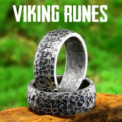 Vintage Damaged Viking Runes Men Rings Stainless Steel Jewelry Punk Rock Cool Stuff Fashion Accessories for Women Gift Wholesale