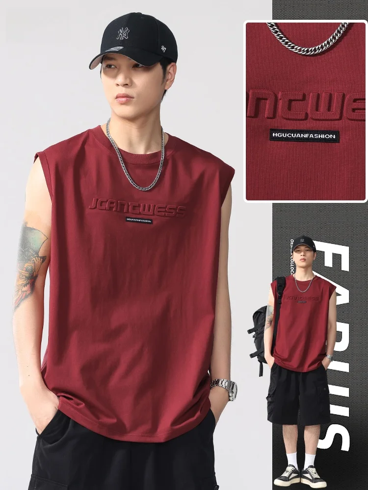 

Ice Silk Qui Dry Svel Vest Men's Summer New American Trend Loose Sports Wine Red Top M Model Casual Loose Fit