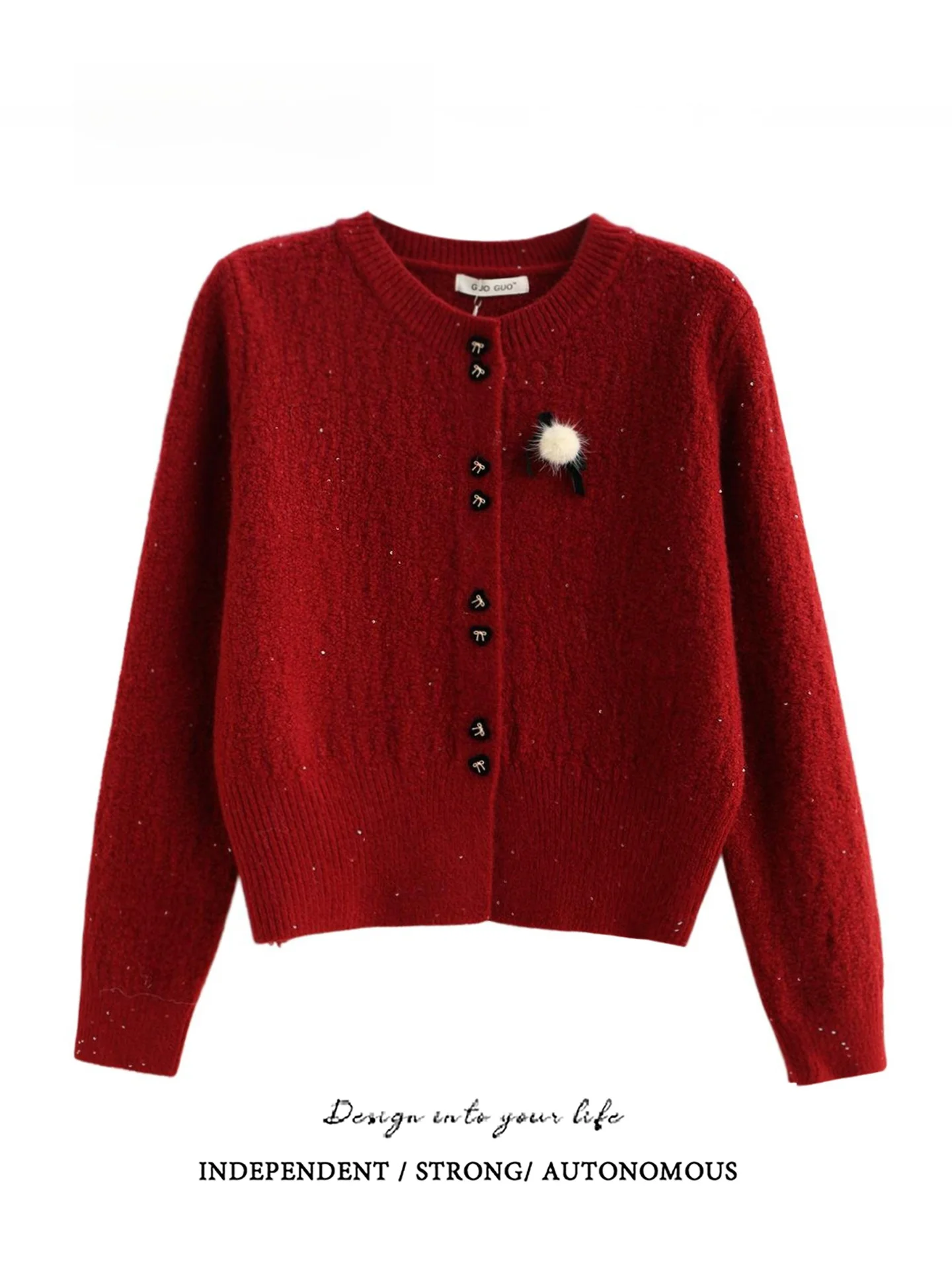 

Soft Korean Style round Neck Sweater with Shiny Sequins And Bow Knot Ball Coat for Women Warmth Heating Daily Wear Spring