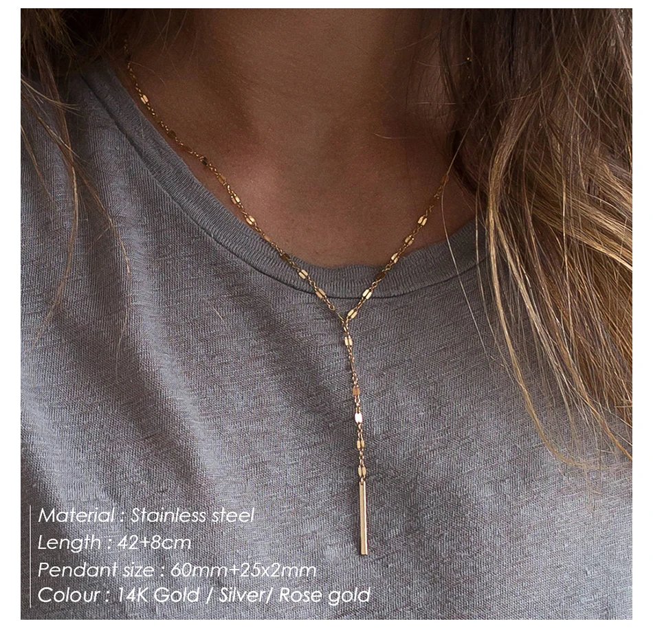 Visunion Luxury Pendant Choker Necklace for Women Minimalist Bamboo Chain Necklace Women Stainless Steel Necklace Jewelry