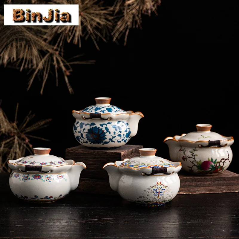 

220ml Blue and White Ru Kiln Handheld Teapot Ancient Tea Infuser Pot Tea Maker Kettle with Filter Chinese Tea Tea Ceremony Craft