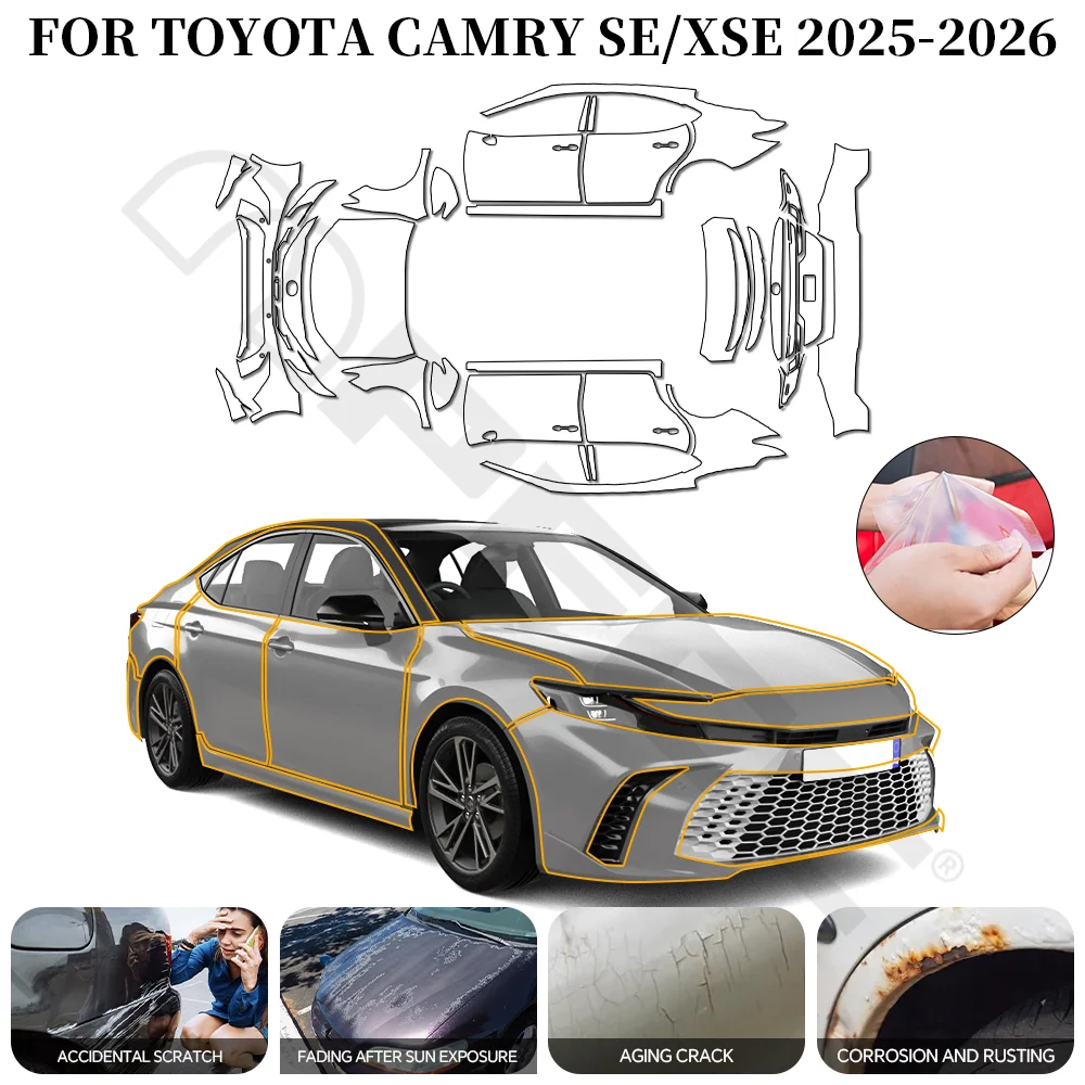 

Прозрачная предварительно вырезанная защитная пленка ТПУ/ППФ для кузова Toyota Camry 2025-2026: самовосстанавливающаяся, с защитой от пожелтения и УФ-излучения