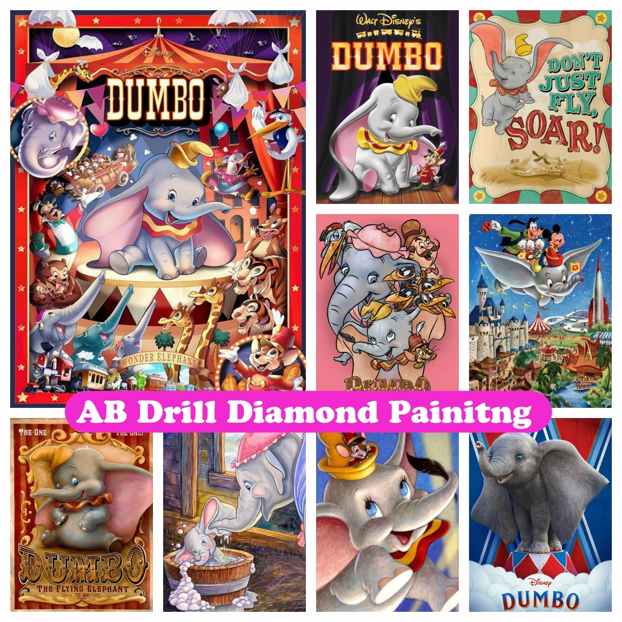 

Dumbo Disney Cartoon 5D DIY AB Diamond Painting Mosaic Cross Stitch Rhinestones Handmade Craft Embroidery Children's Gift