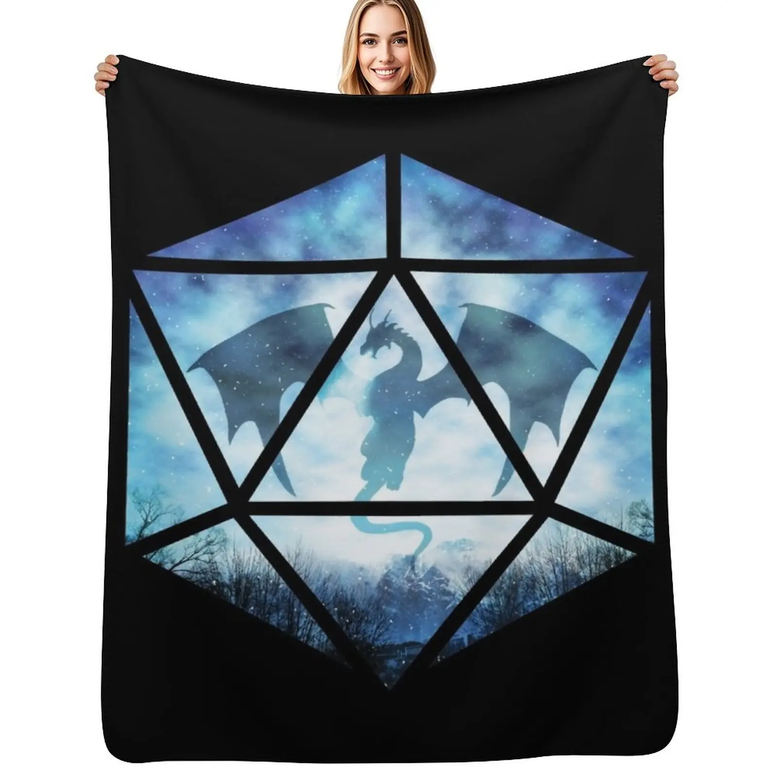 Blue Sky Ice Dragon D20 Throw Blanket Foldable Soft Warm Blanket for Outdoor Use