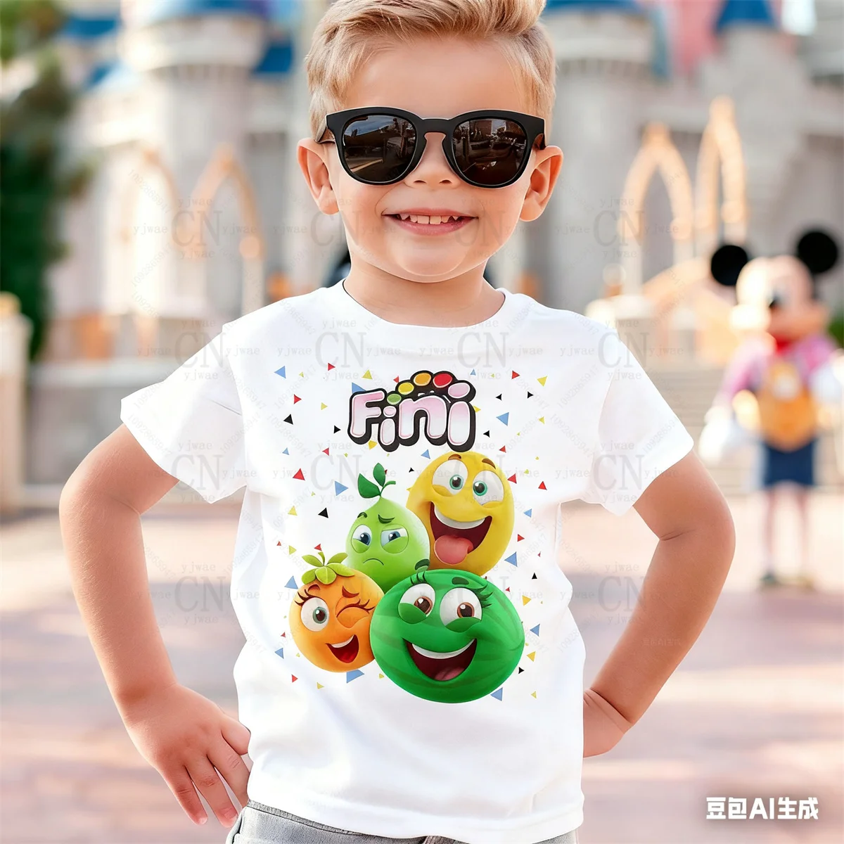 

Fini Fruit Candy Cartoon Graphic T-Shirts For Boys&Girls Cute And Comfortable Cotton Short Sleeved Adult Parent-Child Clothing
