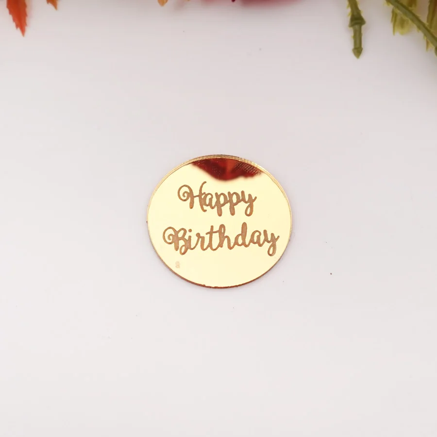 3cm/5cm Round Shape Happy Birthday Acrylic Mirror Stickers  Babyshower Party Guest Gift Decor DIY Craft Gifts Accessories