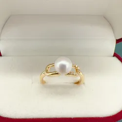 New Arrival 100% Natural Freshwater Pearl Ring Fashion Simple Design Shiny Crystal 14K Gold Filled Ring Jewelry For Woman Gift