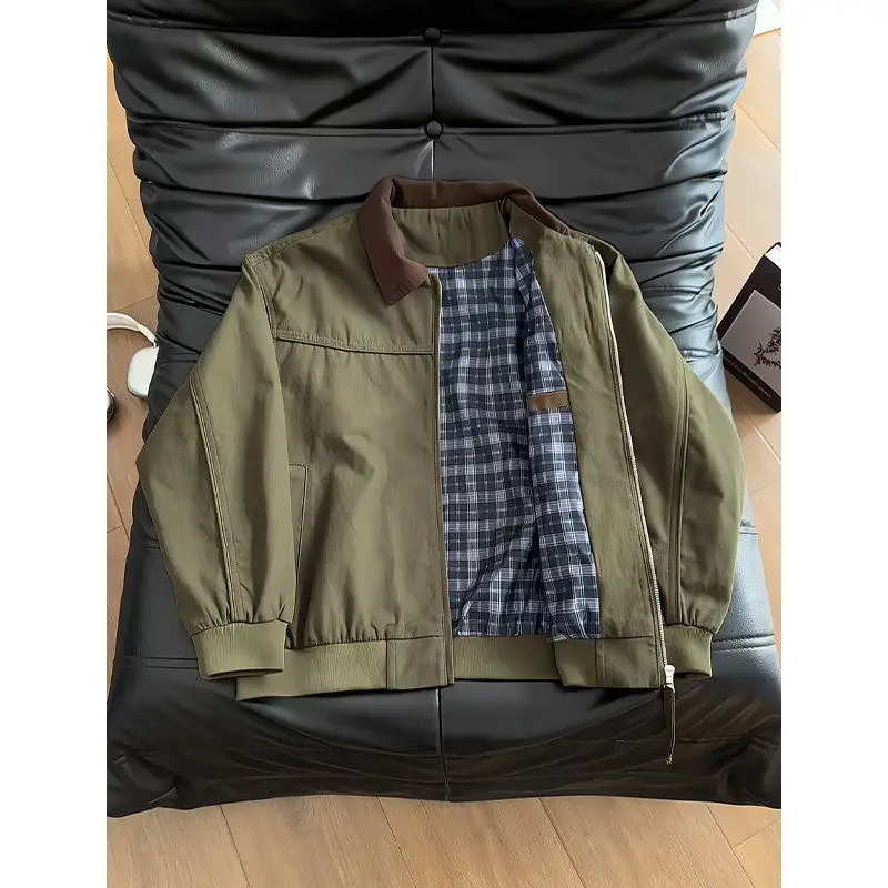 

American Retro Casual Detroit Workwear Jaet Men's Plaid Inner Splicing Flight Coat Trendy Brand Top Spring Cotton Long S...