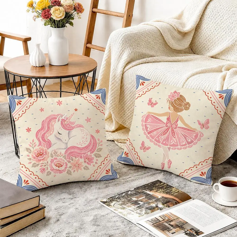 Pink Ballerina Unicorn Butterfly Cushion Cover Soft Short Plush Throw Pillow Cover Cushion Case for Sofa Bedroom Home Decor Gift