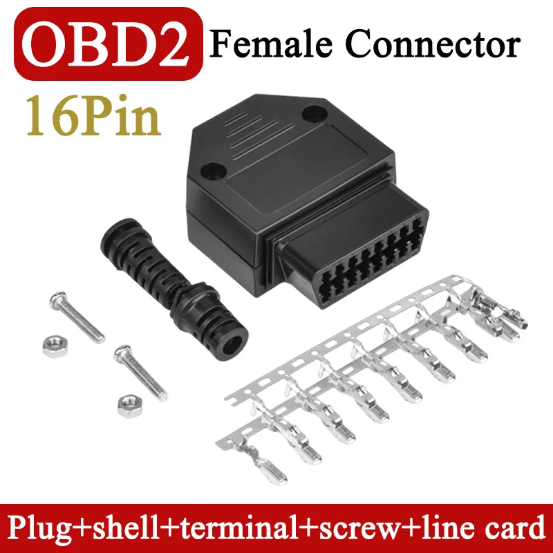 Automotive OBD2 16-pin Diagnostic Port OBDII Female Connector 16Pin OBD with Housing Terminals Screws and Wire Clips ABS 9-36V