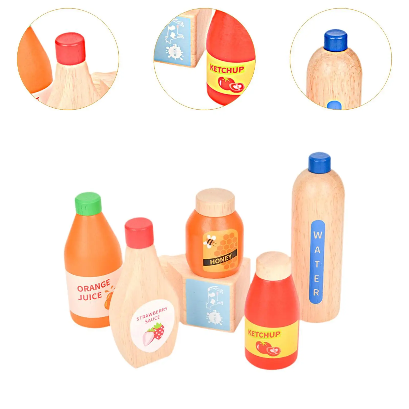 6 Pieces Wooden Drinks Set Kitchen Beverage Bottle Drink Set Education