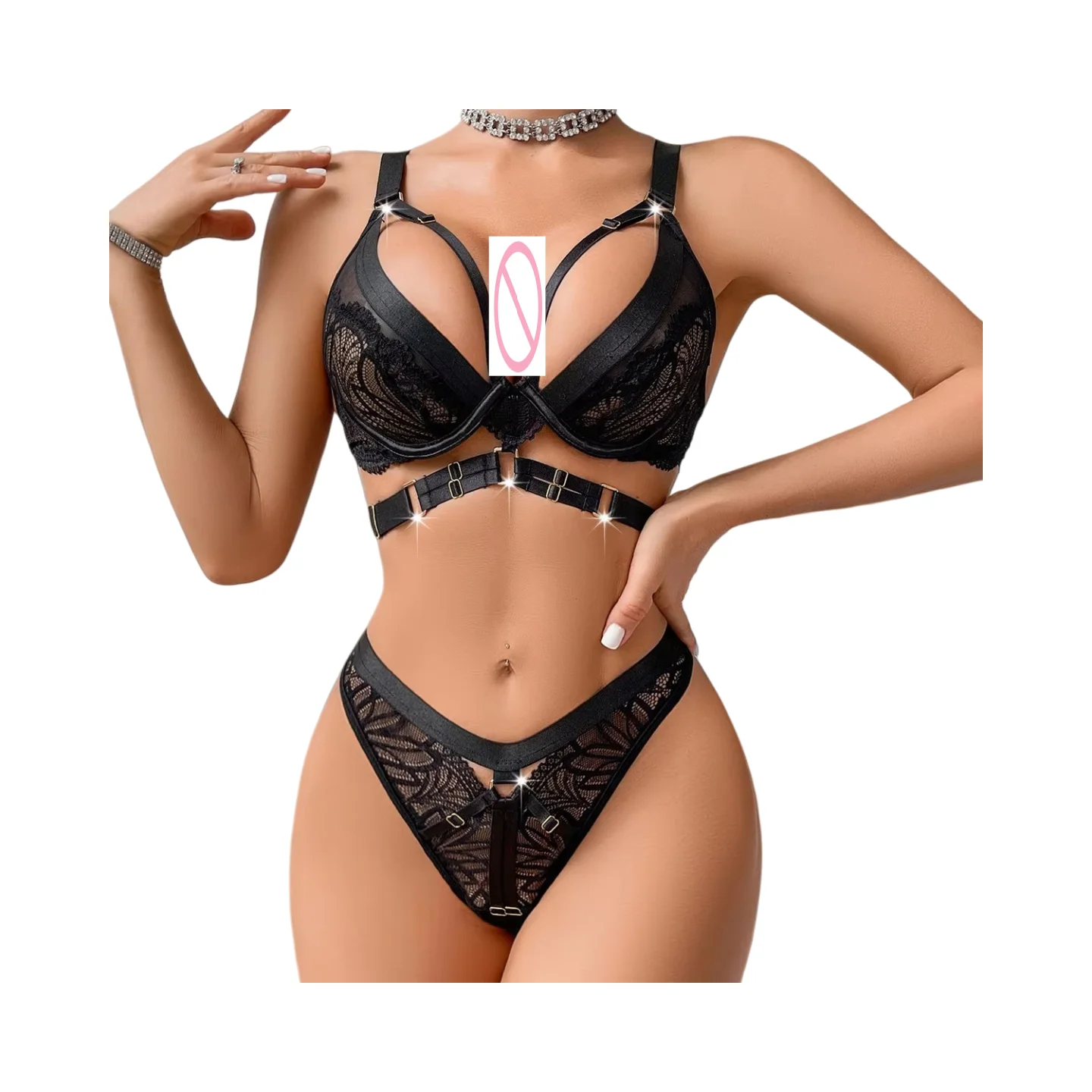 

European and American sexy lace bra set, mesh see-through shaping underwear two-piece set
