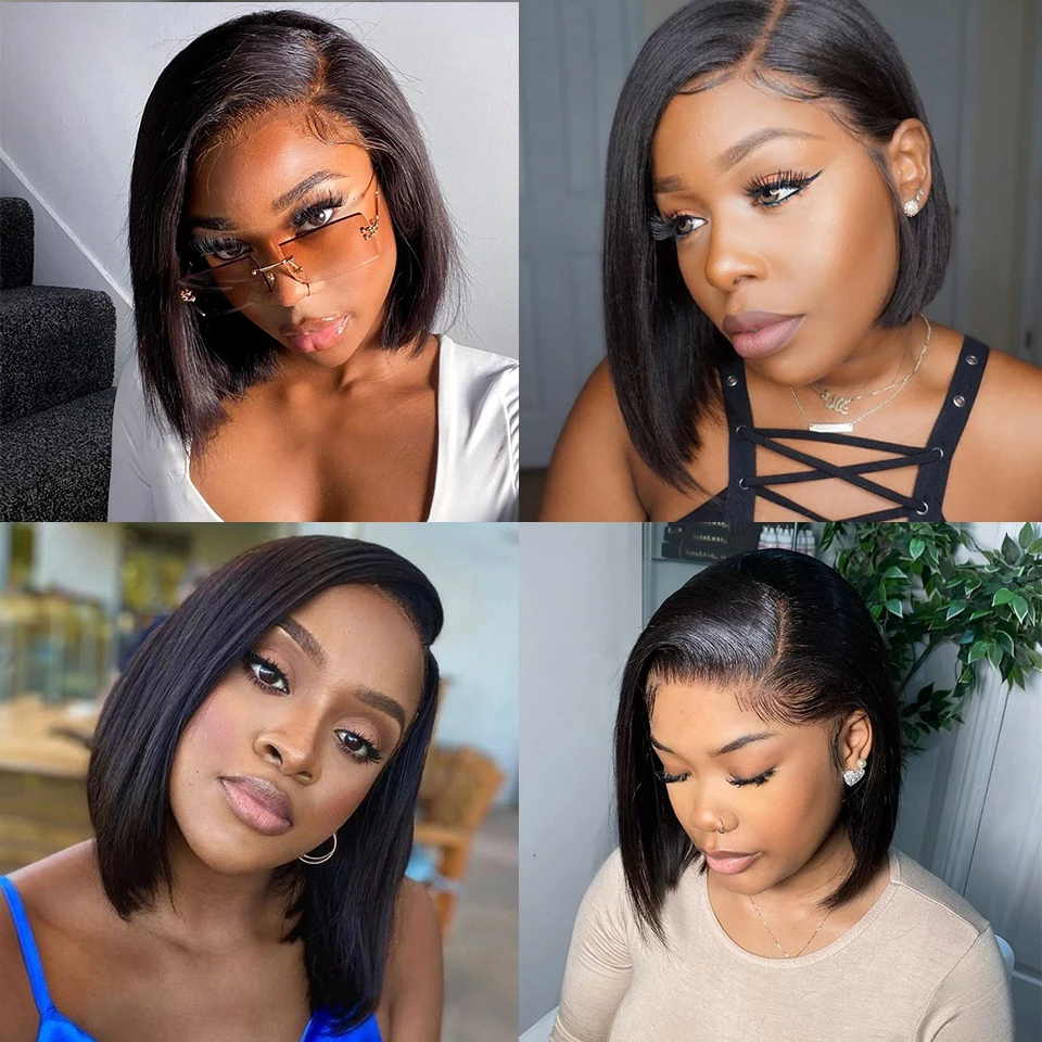 13x4 Lace Frontal Human Hair Wig Transparent Lace Front Wigs For Black Women Short Bob Wig Remy Straight Natural Wig