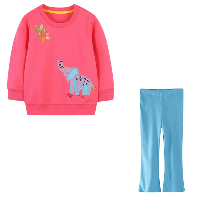 

Children's 2-Piece Outfit Set with Elephants Embroidery Long Sleeve Sweatshirt And Leggings Autumn Kid Clothing Set Baby Outfits