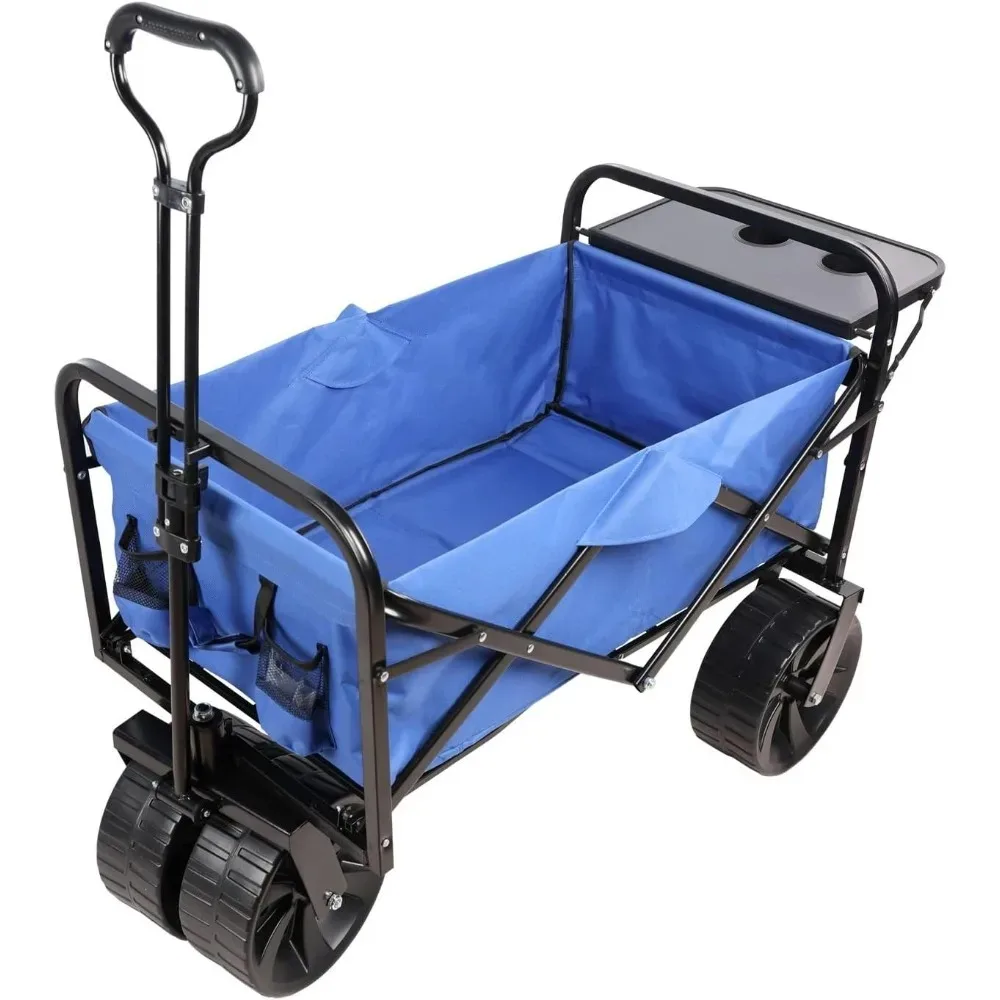 

Folding Wagon Garden Shopping Beach Cart, Portable and Durable Outdoor Utility Wagon with 4 Wheels, Steel Frame, 600D PVC Fabric