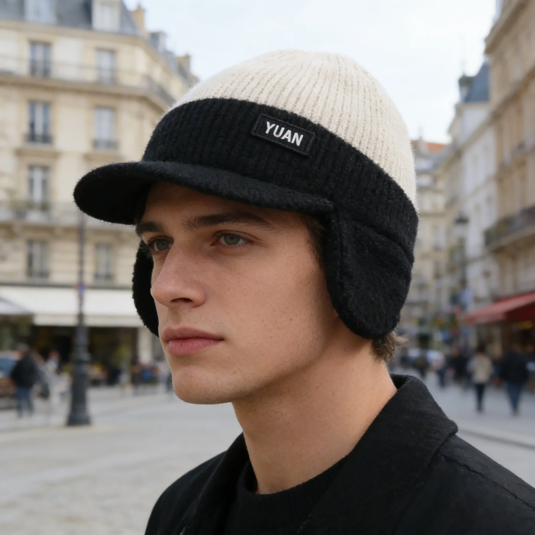 Thick Warm Ear Flap Knit Hat Fleece Lined Ear Protection Beanie Windproof Winter Headwear for Skiing Hiking Daily Casual