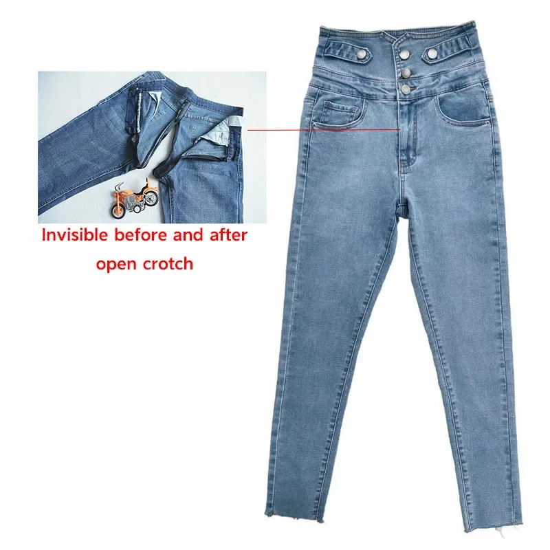 

Sexy Fleece Boyfriend Jeans Women Open Crotch Outdoor Sex Pants Skinny Ripped Denim Night Club Y2k Streetwear Exotic Hotpants