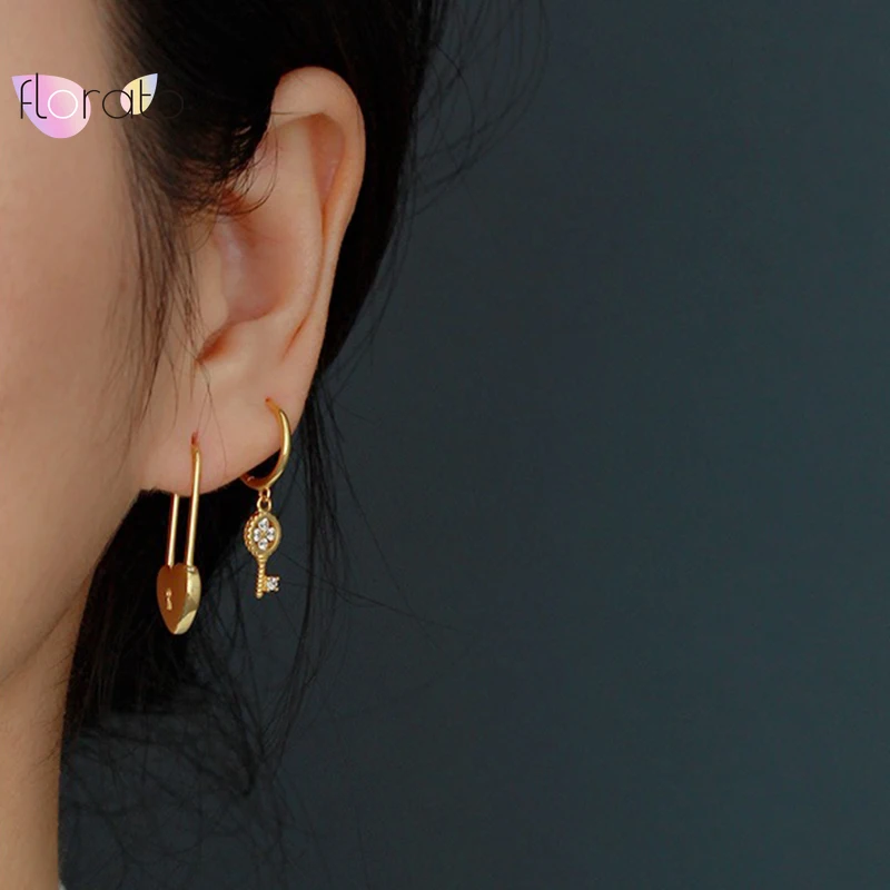 925 Sterling Silver Needle Heart Shaped Paperclip Hoop Earrings for Women Simple Metal Piercing Earrings 2024 Fashion Jewelry