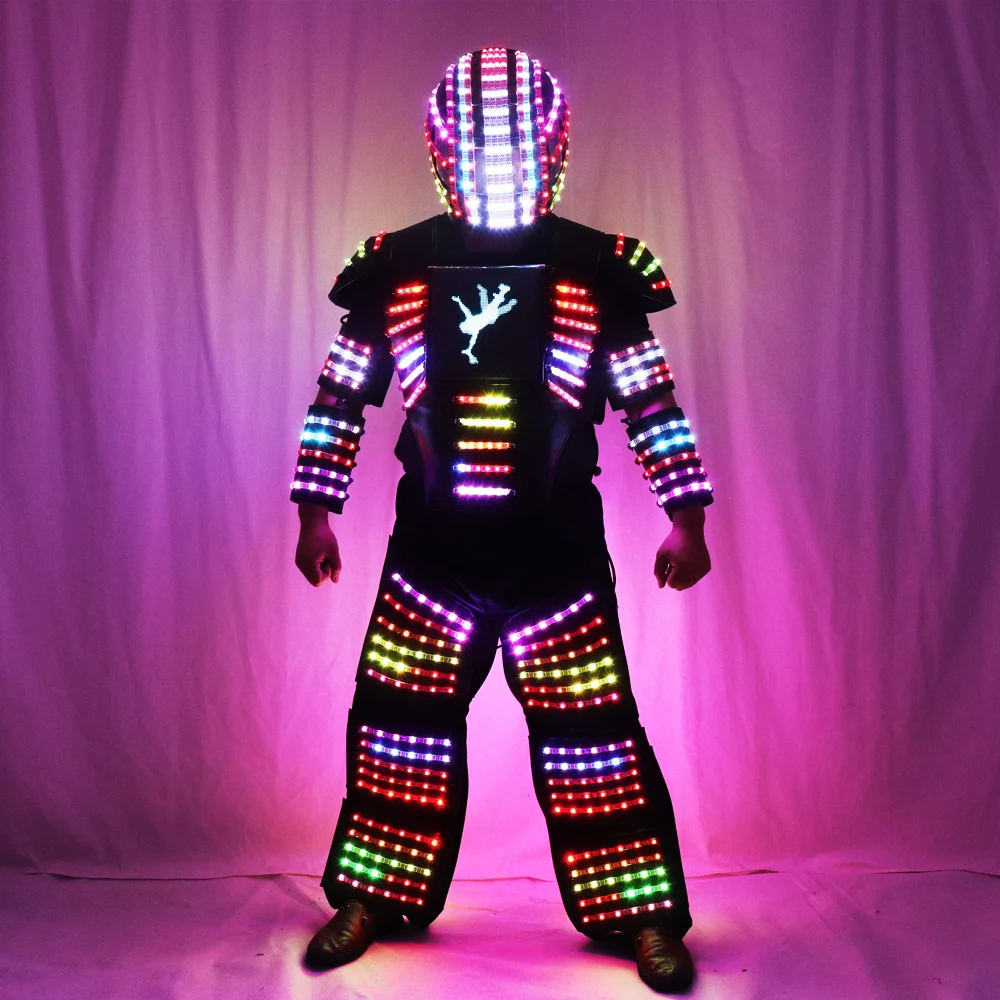 LED Robot Costume Luminous Suit Men Gogo Singer Guest Dancer Costume Suit Hero Light Armor For Stage Party Wear