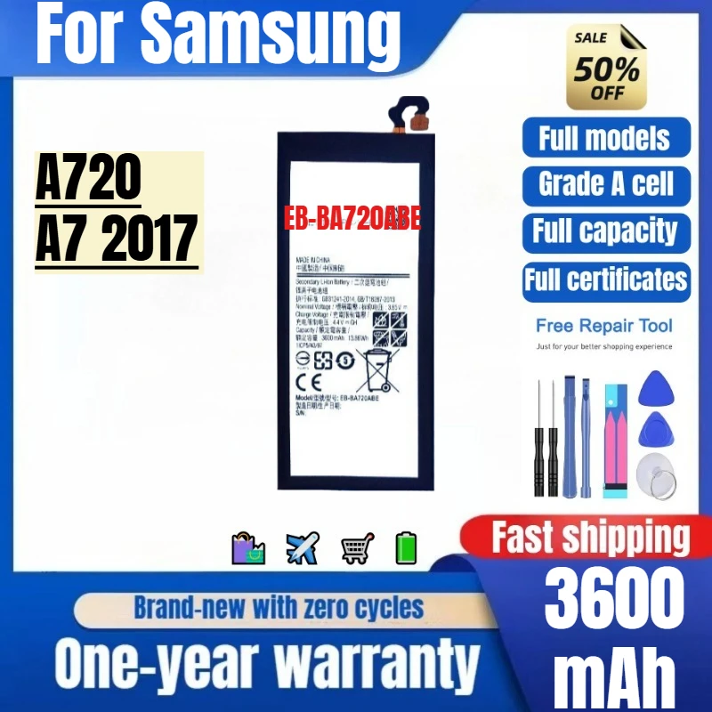 EB-BA720ABE for Samsung A720/A7 2017 Phone Battery 0Cycle High Quality High Capacity Replacement Bateria Grade A Cell with Tools