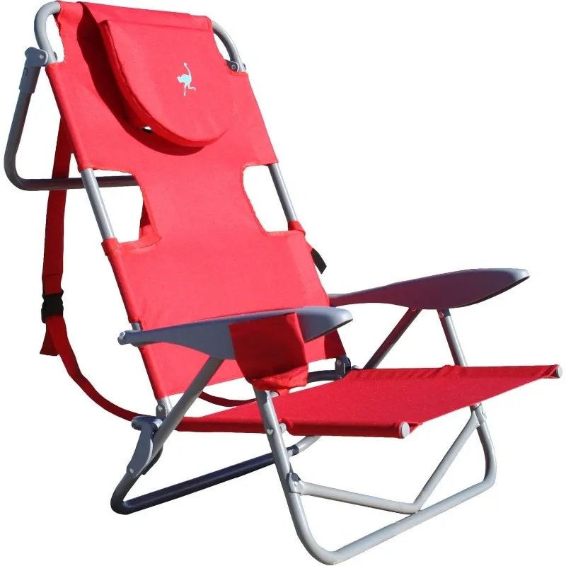 Ostrich On-Your-Back Lightweight Beach Reclining Lounge Lawn Chair w/Backpack Straps, Outdoor Furniture for Pool