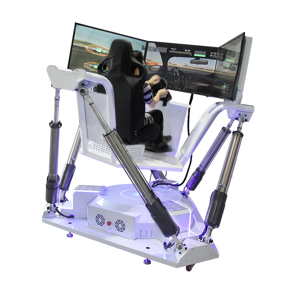 Pedals Steering Wheel Cockpit 3 Screen 6 Dof Hydraulic Chair Car Racing Gaming Motion Racing Car Simulator Machine