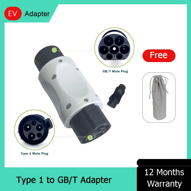 Conector de carga EV J1772 para GB/T Adaptador padrão, tipo 1 para GBT, plugue macho para carregamento de veículos elétricos