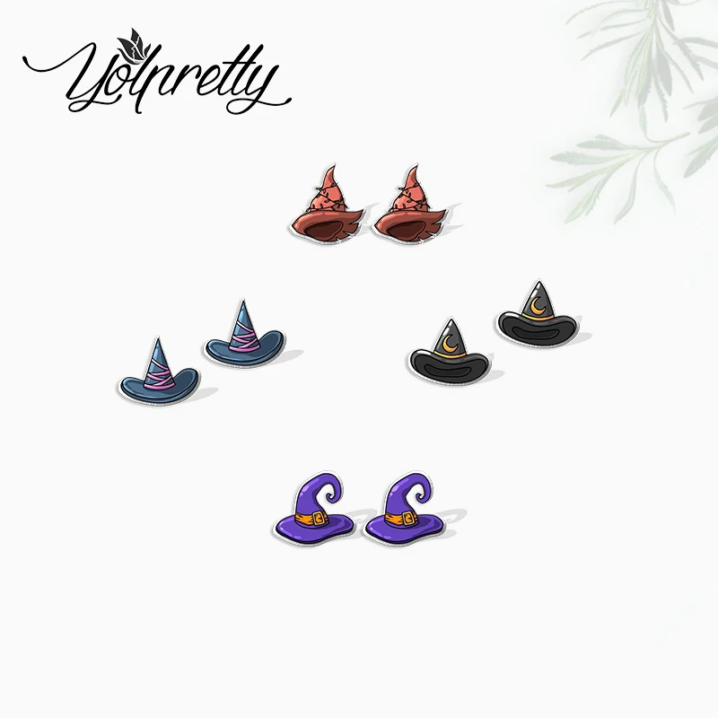 2022 New Arrival Fashion Lovely Witch Hat Graffiti Epoxy Stud Earrings Handcraft Acrylic Resin Earrings