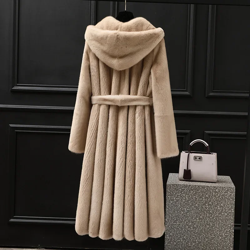 Women's Long Hooded Overcoat Swan Velvet Jacket Youth Style Haining Fur Cross-border Supply Real Fur Coat